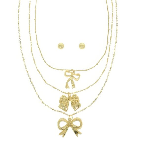 Multi-strand Bow Themed Chain Necklace Set - Picture 1 of 2